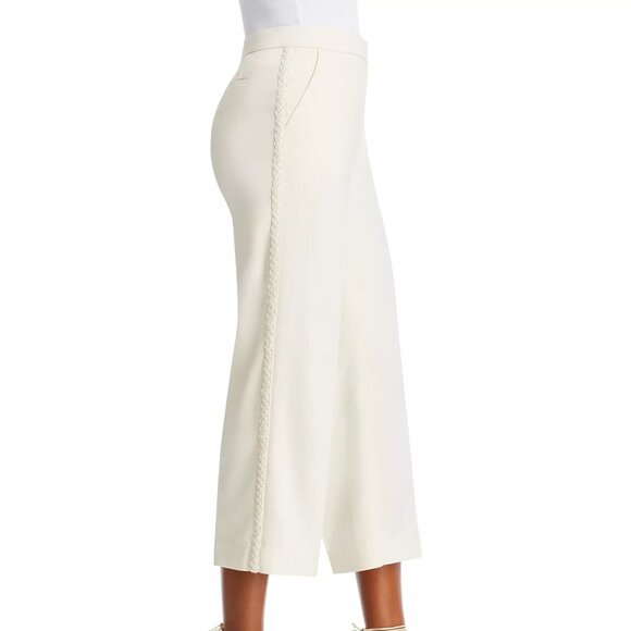 88$ T Tahari Braided Detail Wide-Leg Cropped Ankle Pants Size 6 Toasted Beige - Picture 2 of 5